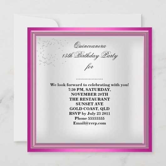 Quinceanera Pink 15th Birthday Party Magical Kaart (Achterkant)