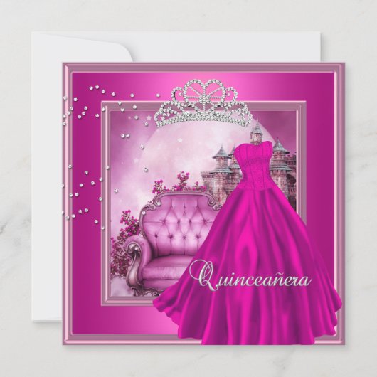 Quinceanera Pink 15th Birthday Party Magical Kaart (Voorkant)
