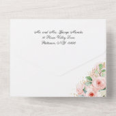 Quinceañera Pink and Gold Waterverf Flowers All In One Uitnodiging (Achterkant)