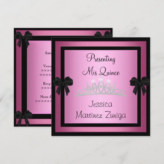 Quinceanera Pink Black Jewel Tiara Formal 1 Kaart (Voorkant / Achterkant)