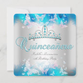 Quinceanera Pink Blauwgroen Blue Tiara Butterfly Kaart (Voorkant)
