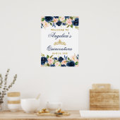 Quinceanera Pink Blue Floral Crown Gold Poster (Keuken)