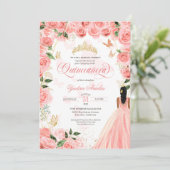 Quinceanera Pink Blush Rozen Elegant Butterfly Inv Kaart (Staand voorkant)