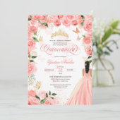 Quinceanera Pink Blush Rozen Elegant Butterfly Kaart (Staand voorkant)