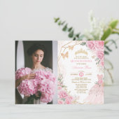 Quinceañera Pink Blush Rozen Princess Mis Quince Kaart (Staand voorkant)
