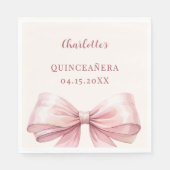 Quinceanera pink bow ivory luncheon servet (Voorkant)