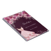 Quinceanera pink bugundy bloemetjesjurk notitieboek (Rechterzijde)