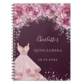 Quinceanera pink bugundy bloemetjesjurk notitieboek (Voorkant)