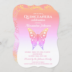 Quinceanera Pink Butterfly 15th Birthday Kaart