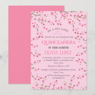 Quinceañera Pink Cherry Blossom Bloemen Verjaardag Kaart