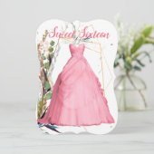 Quinceanera Pink Dress Wild Herbs Uitnodiging (Staand voorkant)