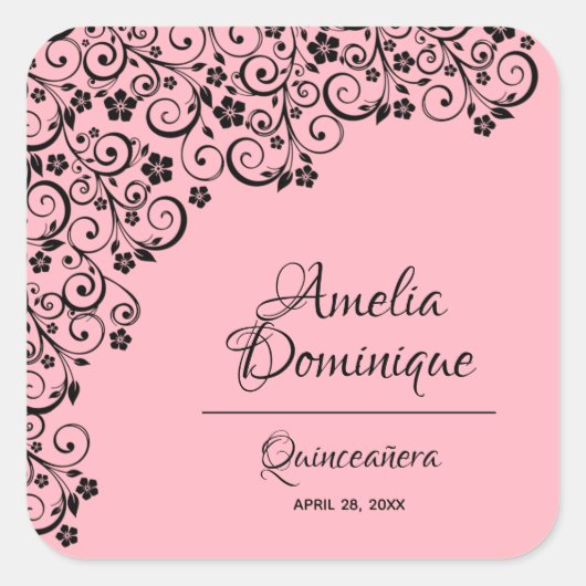 Quinceañera Pink en Black Vierkante Sticker (Voorkant)