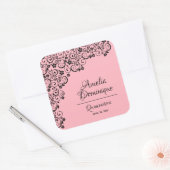 Quinceañera Pink en Black Vierkante Sticker (Envelop)