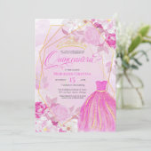 Quinceañera Pink en Gold elegant fancy Tiara Kaart (Staand voorkant)