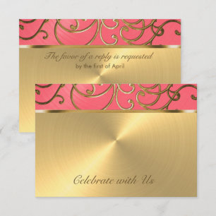 Quinceanera Pink en Gold Filigree Swirls Kaart