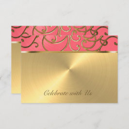 Quinceanera Pink en Gold Filigree Swirls Kaart