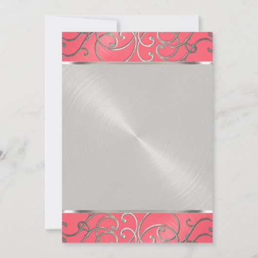 Quinceanera Pink en Silver Filigree Swirls Kaart (Achterkant)
