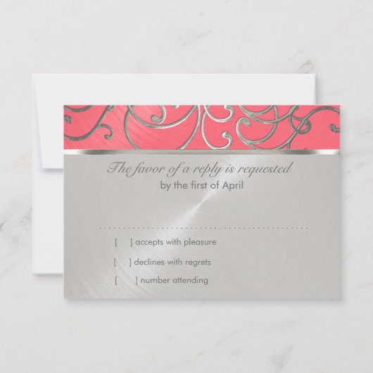 Quinceanera Pink en Silver Filigree Swirls Kaart (Achterkant)