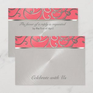 Quinceanera Pink en Silver Filigree Swirls Kaart