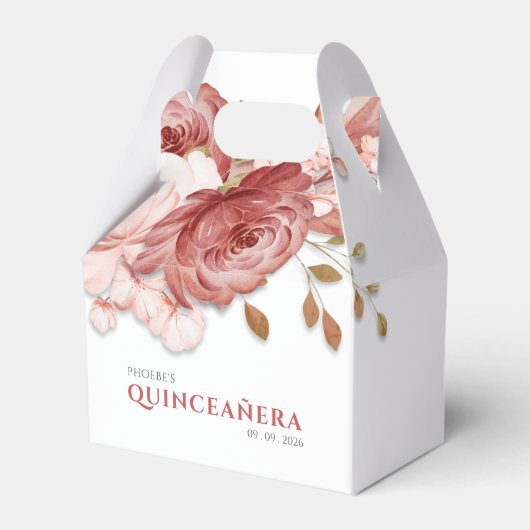 Quinceanera Pink Floral 15e verjaardag Bedankdoosjes (Voorkant Zijde)