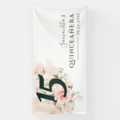 Quinceanera Pink Floral 15th Birthday Botanical Spandoek (Verticaal)