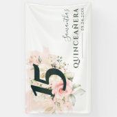 Quinceanera Pink Floral 15th Birthday Script Spandoek (Verticaal)