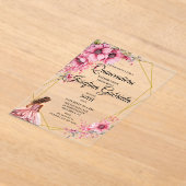 Quinceanera pink floral acryl uitnodigingen (Laagn)