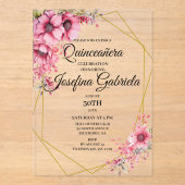 Quinceanera pink floral acryl uitnodigingen (Voorkant)