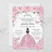 Quinceañera Pink Floral Butterflies Silver Tiara Kaart (Voorkant)