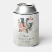 Quinceanera Pink Floral Greenery 15e verjaardag Blikjeskoeler (Blikje Achterkant)