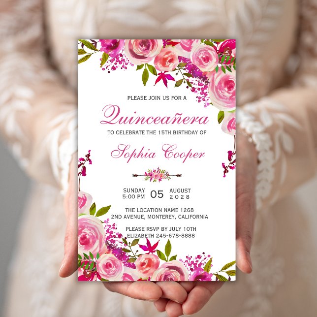 Quinceañera Pink Floral Mis Quince Anos (Creator heeft geüpload)