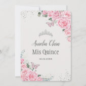 Quinceañera Pink Floral Princess 15 Años Butterfly Kaart (Achterkant)