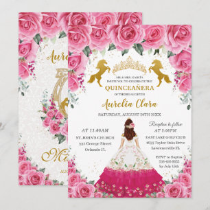 Quinceañera Pink Floral Princess Charro Gold Horse Kaart