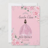 Quinceañera Pink Floral Princess Silver Birthday Kaart (Achterkant)