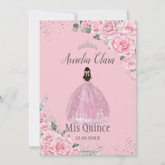 Quinceañera Pink Floral Princess Silver Birthday Kaart (Achterkant)