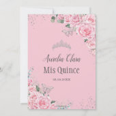 Quinceañera Pink Floral Princess Silver Butterfly Kaart (Achterkant)