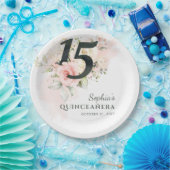 Quinceanera Pink Floral Rustic 15e verjaardag Papieren Bordje (Feest)