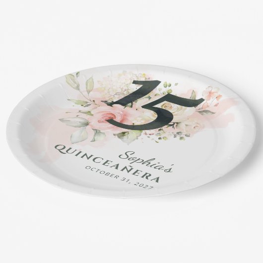 Quinceanera Pink Floral Rustic 15e verjaardag Papieren Bordje (Gekanteld)