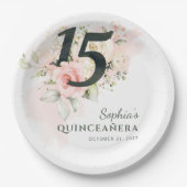 Quinceanera Pink Floral Rustic 15e verjaardag Papieren Bordje (Voorkant)