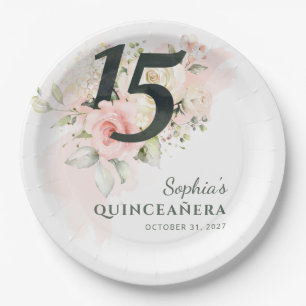 Quinceanera Pink Floral Rustic 15e verjaardag Papieren Bordje