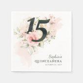 Quinceanera Pink Floral Rustic 15e verjaardag Servet (Voorkant)