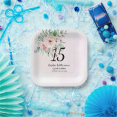 Quinceanera Pink Floral Rustic 15th Birthday Papieren Bordje (Feest)