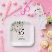 Quinceanera Pink Floral Rustic 15th Birthday Papieren Bordje (Feest)