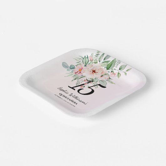 Quinceanera Pink Floral Rustic 15th Birthday Papieren Bordje (Gebogen)