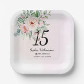 Quinceanera Pink Floral Rustic 15th Birthday Papieren Bordje (Voorkant)