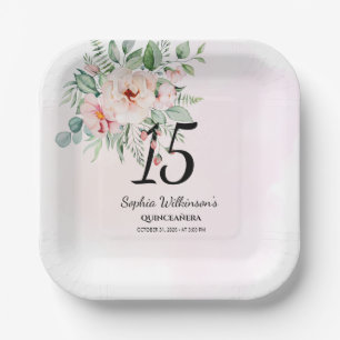 Quinceanera Pink Floral Rustic 15th Birthday Papieren Bordje