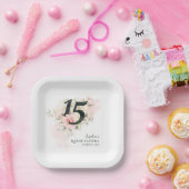 Quinceanera Pink Floral Rustic 15th Birthday Papieren Bordje (Feest)