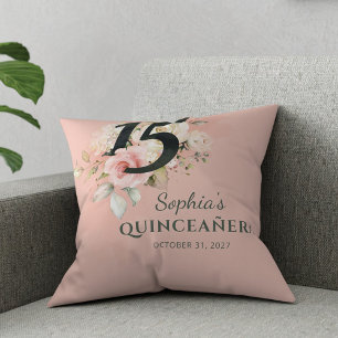 Quinceanera Pink Floral Rustic Blush 15th Birthday Kussen