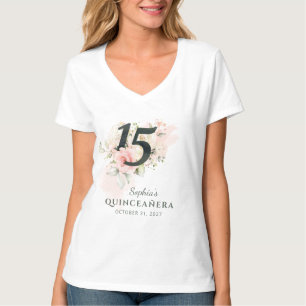 Quinceanera Pink Floral Rustic Blush 15th Birthday T-shirt