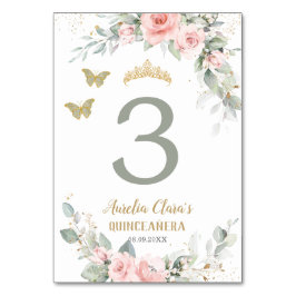 Quinceañera Pink Floral Sage Green Butterflies Kaart